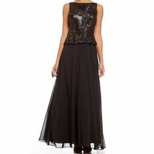 Calvin Klein Black Sequin Peplum Ball Gown - sz 8